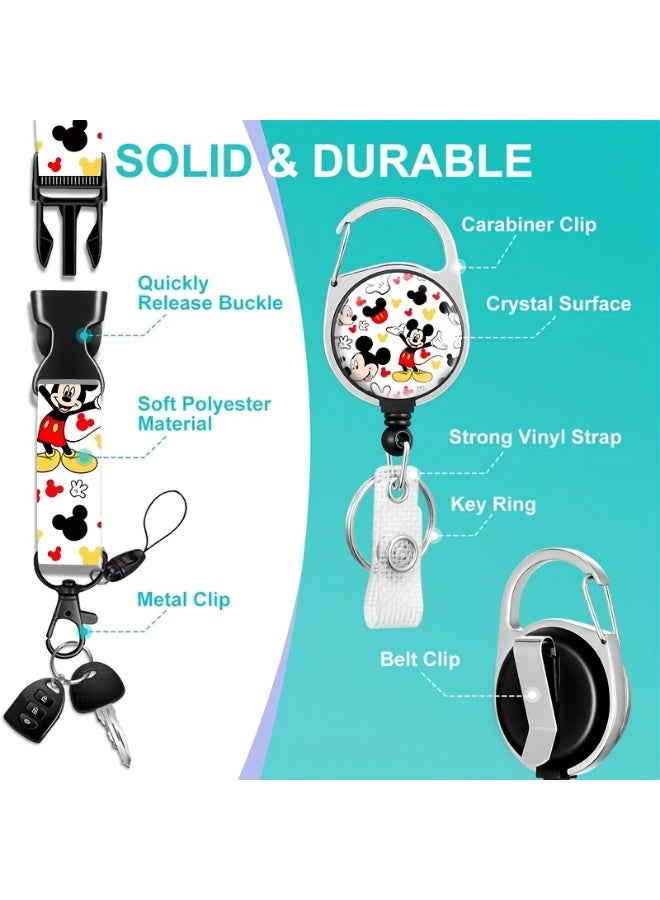 Disney 3 in 1 Disney Mickey logo Grid Plastic ID Badge Holder with Lanyard Retractable Badge Reel Keychain and Extender - for Work Student Bus Doctor Nurse - Image 4